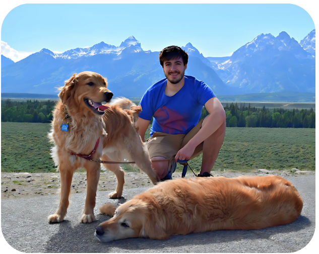 COO, Kevin Sando, with Charlie and Harley at Grand Teton National Park