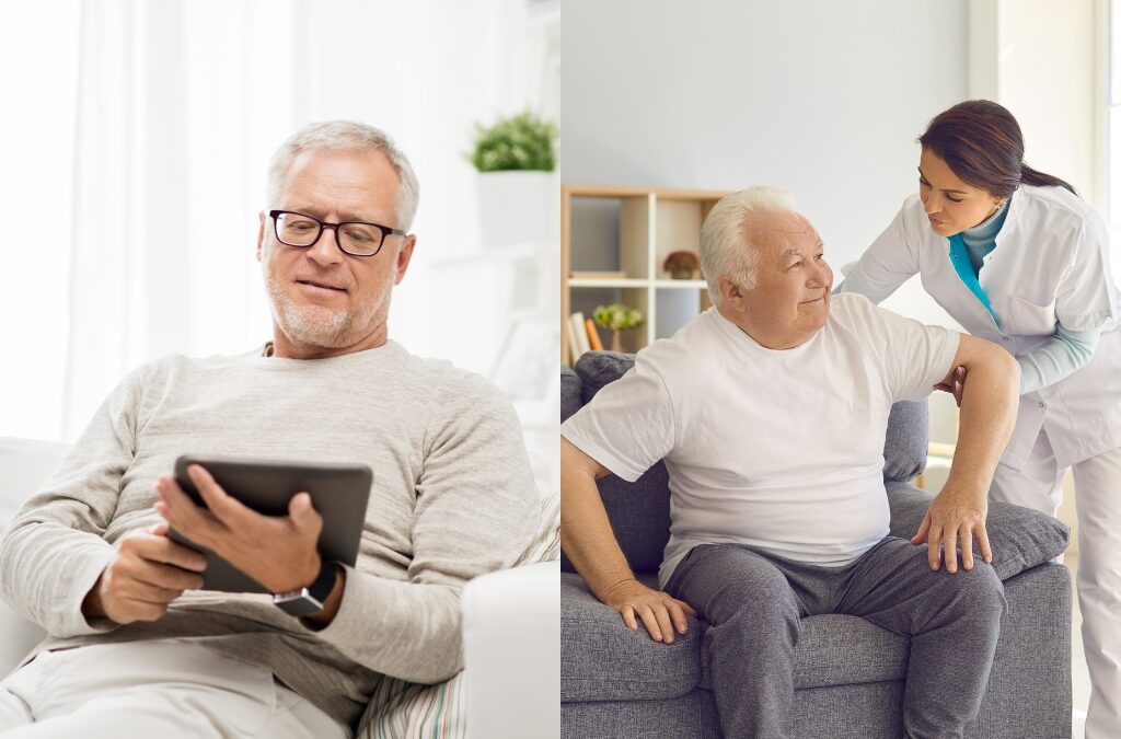 Senior couple reviewing housing options