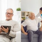 Senior couple reviewing housing options