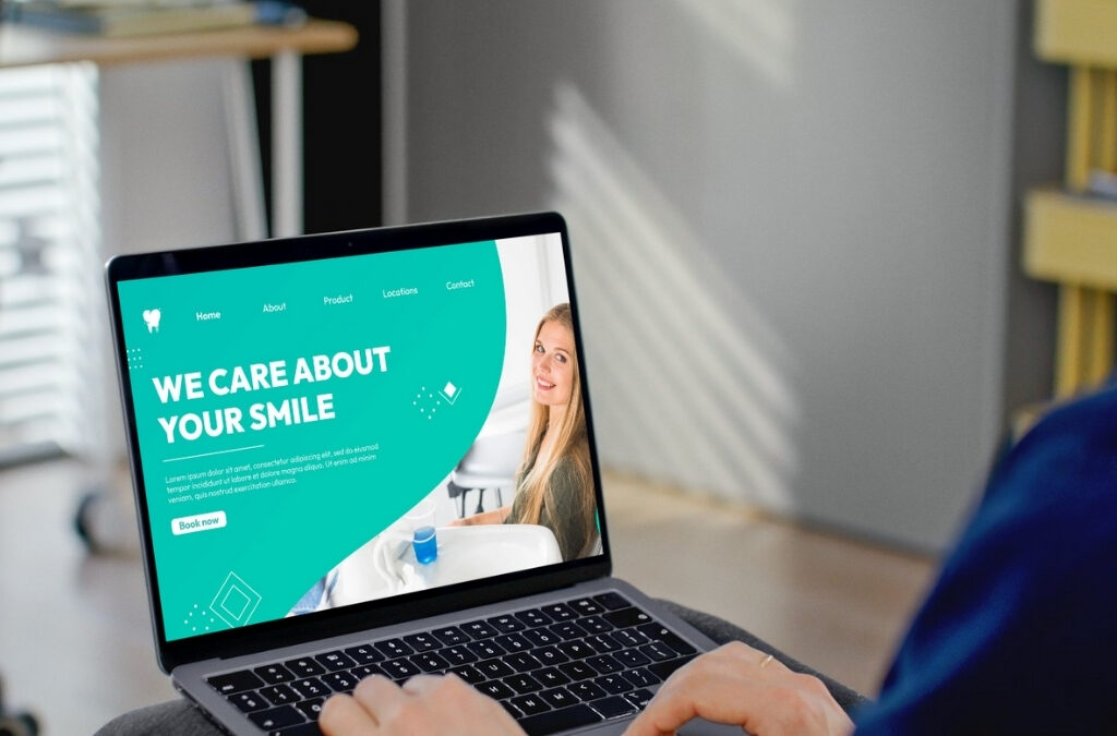 Dental website and logo colors creating a trustworthy, welcoming first impression for patients.