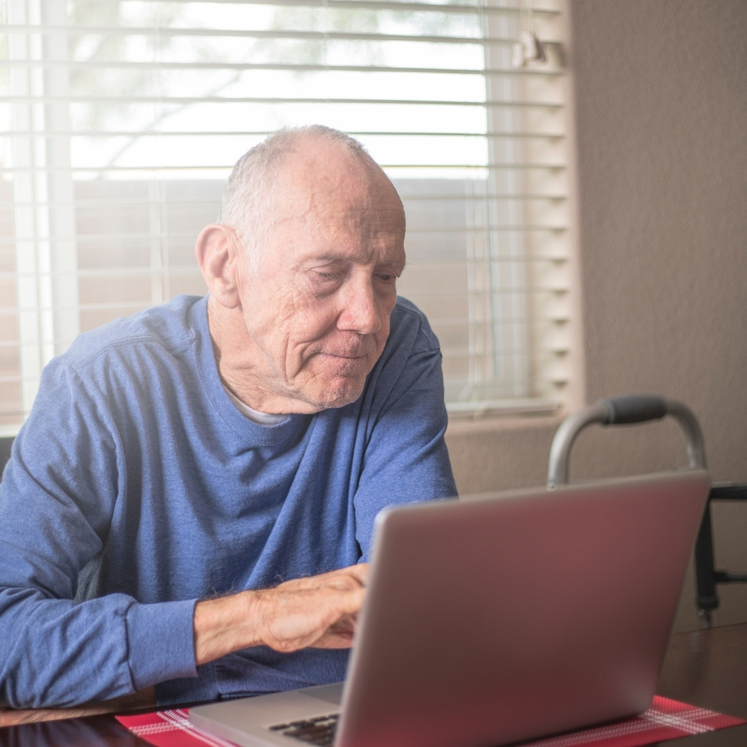 Personalized assisted living marketing email displayed on a laptop screen