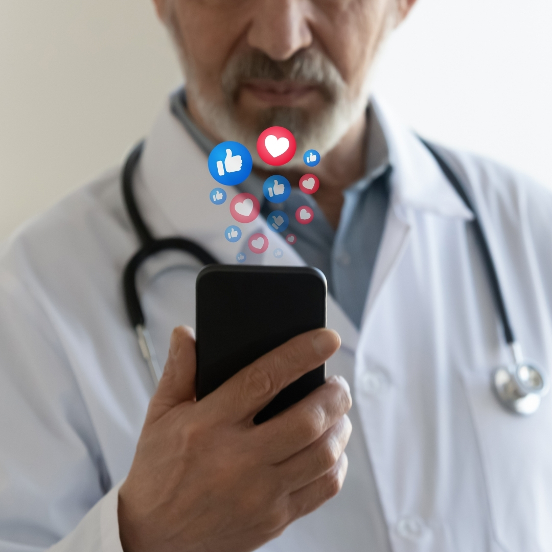 Healthcare hashtags targeting patient audience on screen.