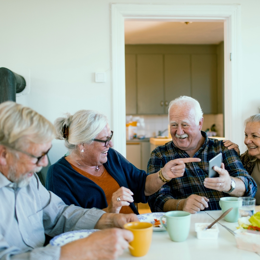 Seniors participating in activities at a senior housing community.
